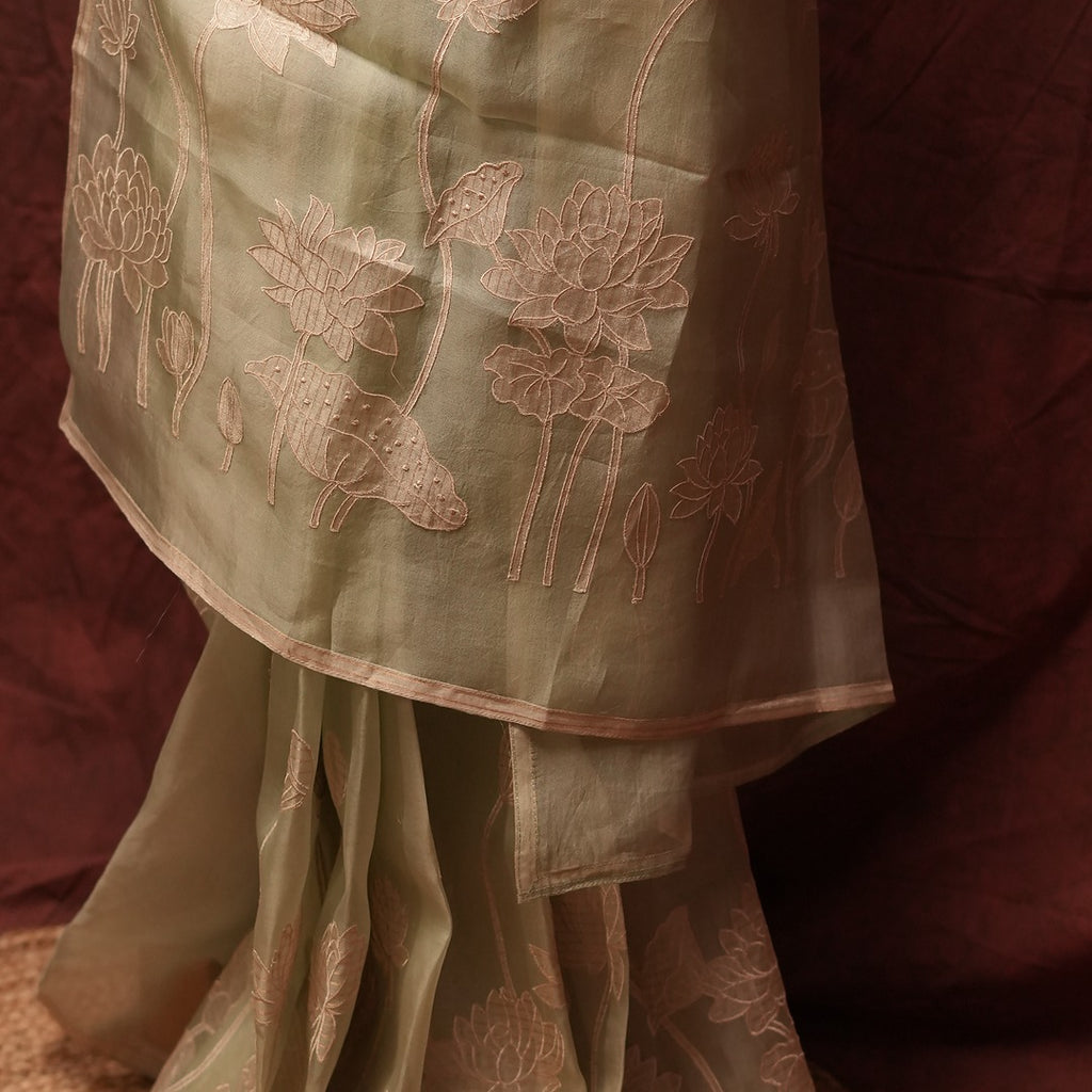 Pure Silk Organza Saree with Striped Tissue Applique