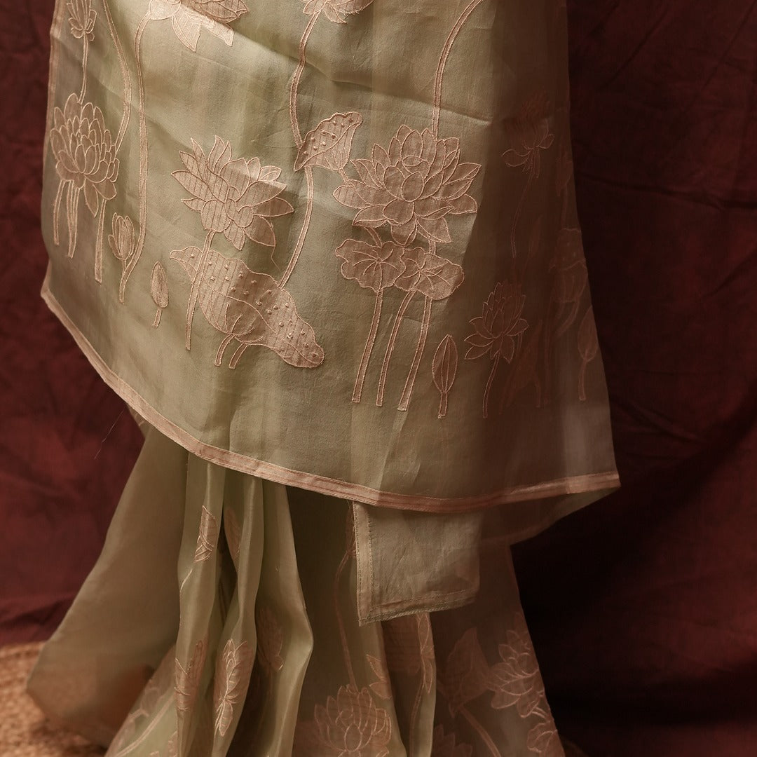 Pure Silk Organza Saree with Striped Tissue Applique