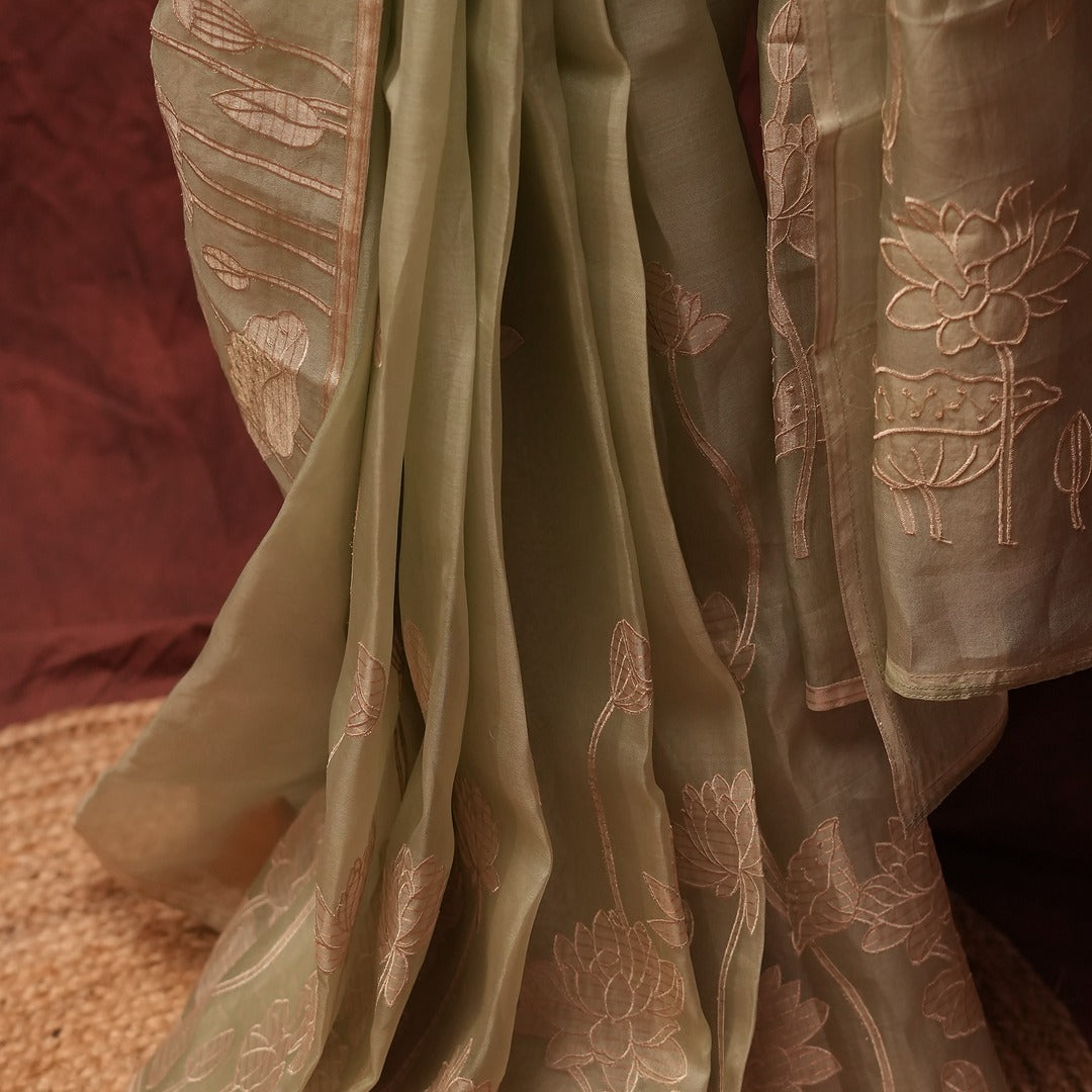 Pure Silk Organza Saree with Striped Tissue Applique