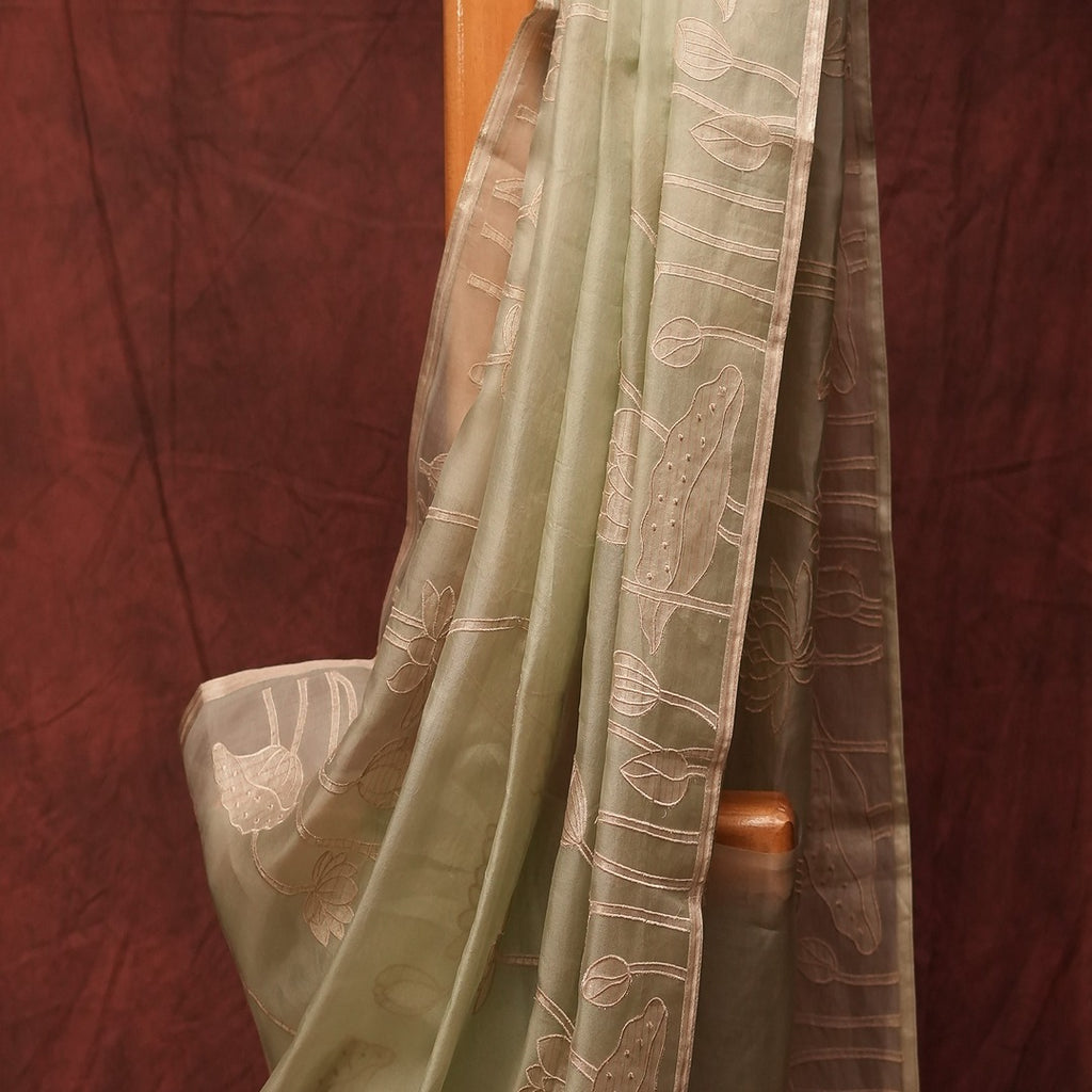 Pure Silk Organza Saree with Striped Tissue Applique