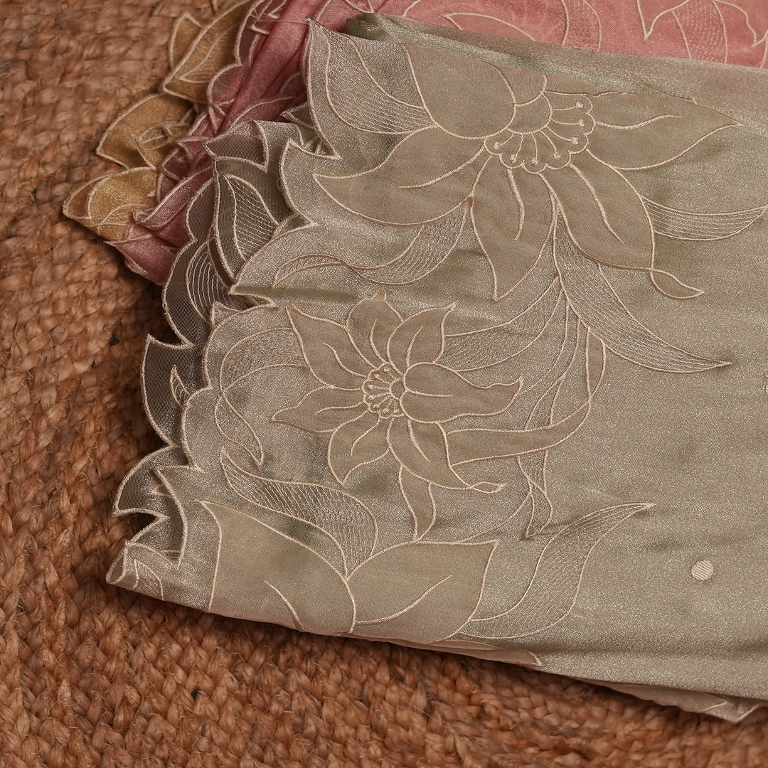 Tissue Zari Silk Saree with full body bhuttas and applique border