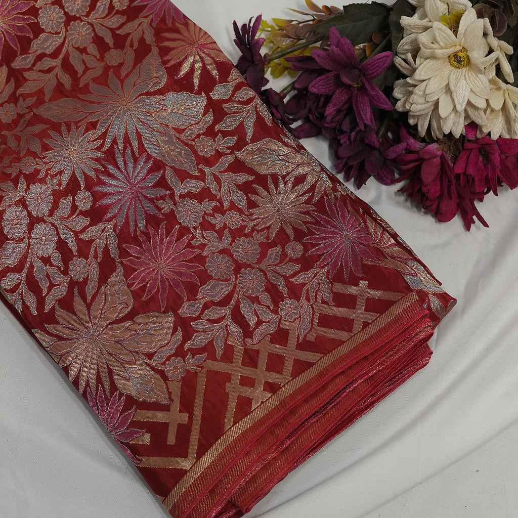 Red Pure Crepe Silk Saree