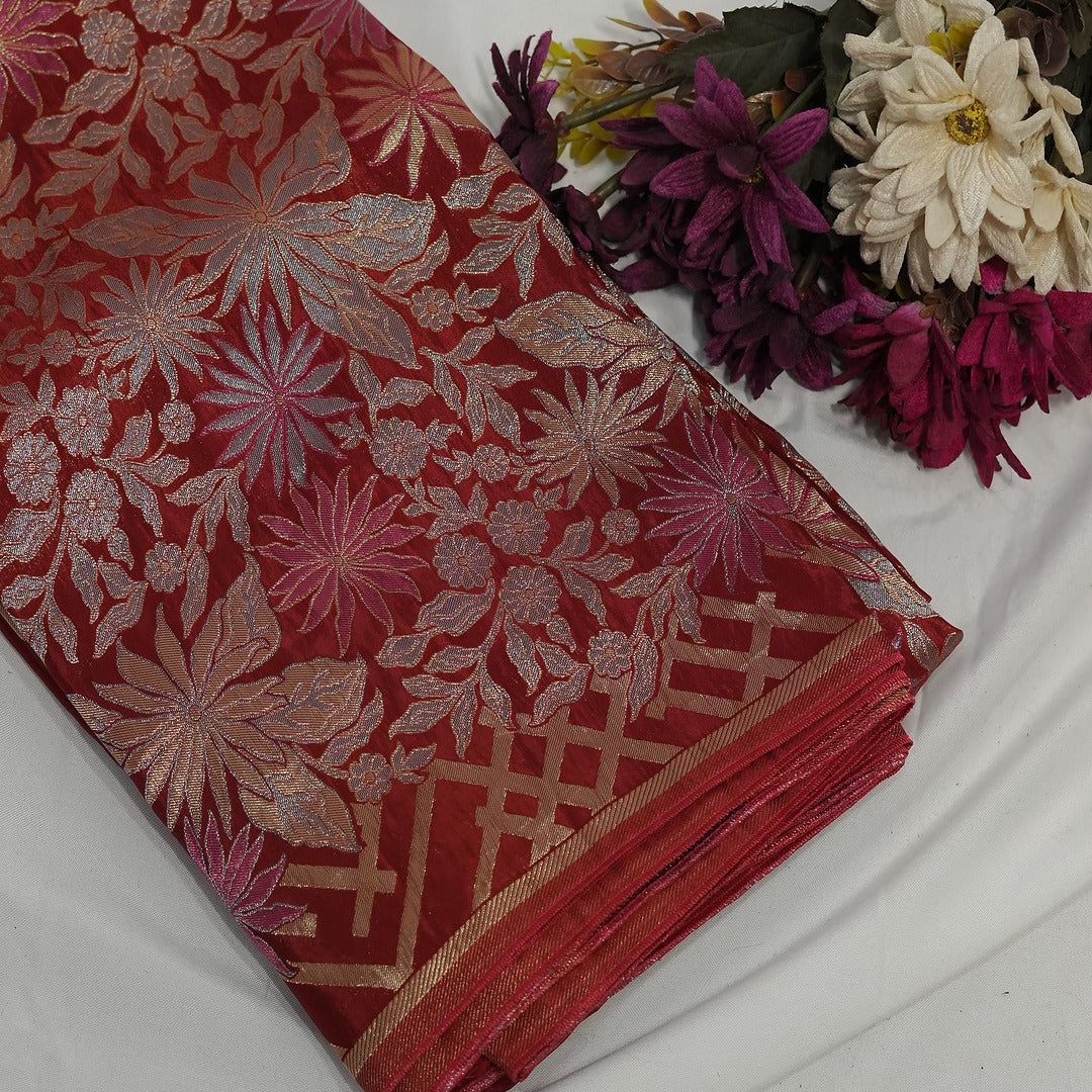 Red Pure Crepe Silk Saree