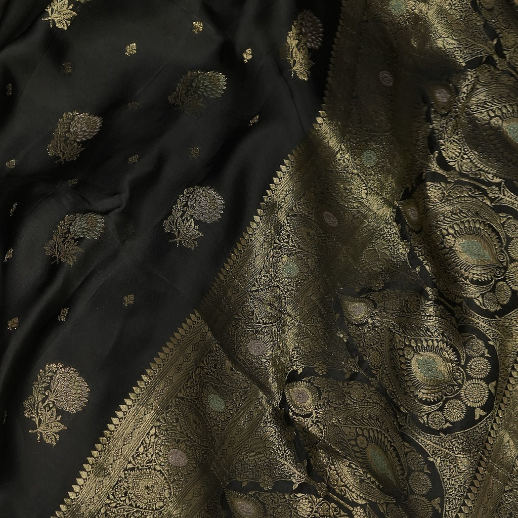Pure Banarasi Black Soft Silk Saree