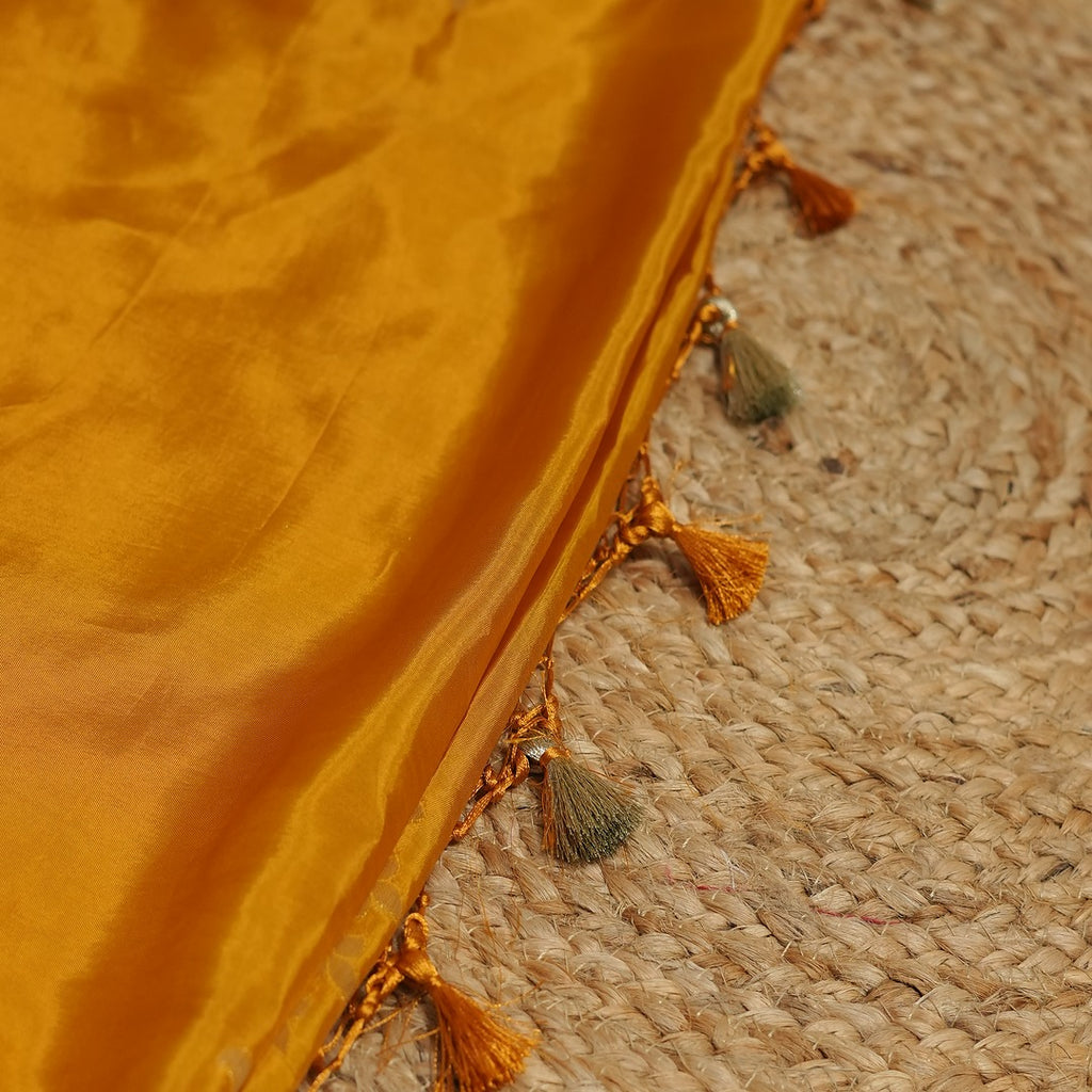 Yellow Pure Crepe Silk Saree