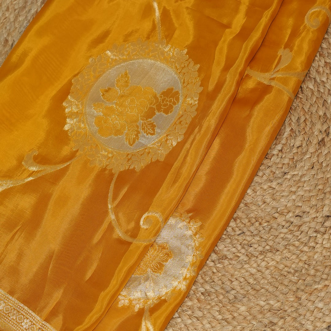Yellow Pure Crepe Silk Saree