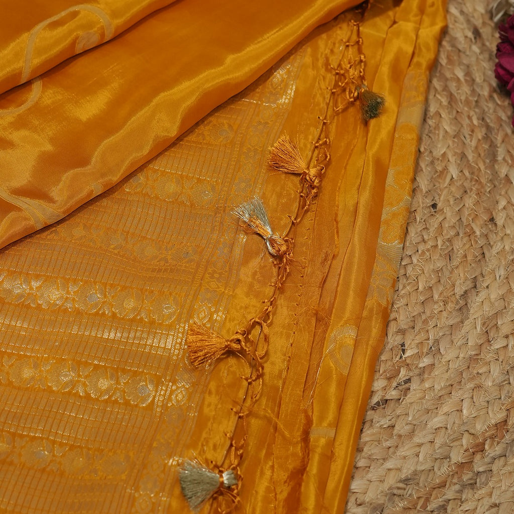 Yellow Pure Crepe Silk Saree